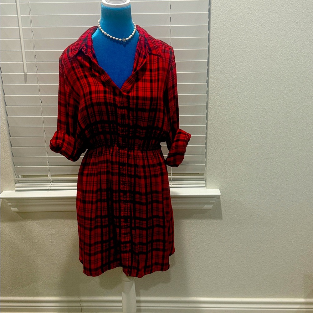 Express Red And Black Plaid Dress